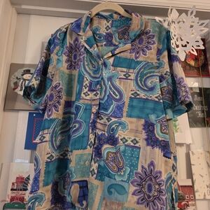 Men's Multicolor Paisley Quilt Like Blue Purple Grey Large Shirt